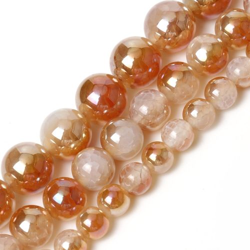 Perles En Pierre Naturelle Plaqué Orange, Agates Craquelées, Rondes Pour La Fabrication De Bijoux, Bracelets, Accessoires De Bricolage, 6 8 10mm
