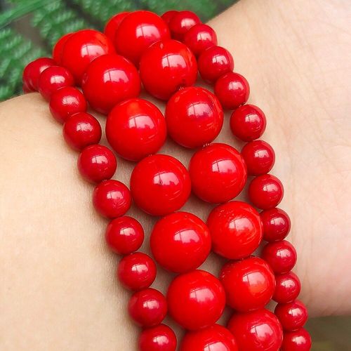 Perles De Corail Rouge 100% Naturel, Rondes, Amples, En Pierre Intercalaire, Pour La Fabrication De Bijoux, Accessoires Pour Bracelets, 15 Pouces 4 6 8 10 12mm