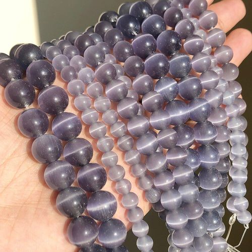 Perles En ¿Il De Chat Violet 4/6/8/10/12mm, En Vrac, Entretoise En Pierre Naturelle, Pour La Fabrication De Bijoux, Fil Bracelet À Bricoler Soi Même De 15 Pouces
