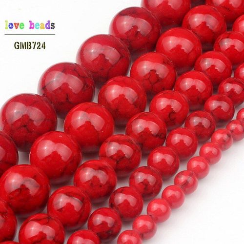 Perles De Pierre Howlite Rouge Pour Bracelet De Bijoux Faisant Des Perles Rondes En Vrac Brin 15 ''4/6/8/10/12mm