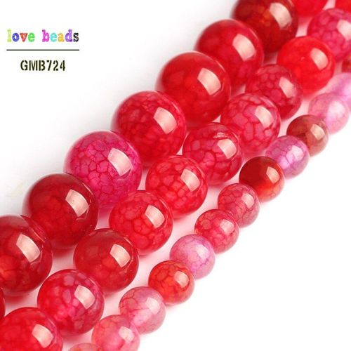Perles De Pierre Rondes En Agate De Feu De Dragon Rouge, Pour La Fabrication De Bijoux, Bracelet Diy 15 Pouces/Brin 6/8/10mm, Taille Au Choix, Vente En Gros
