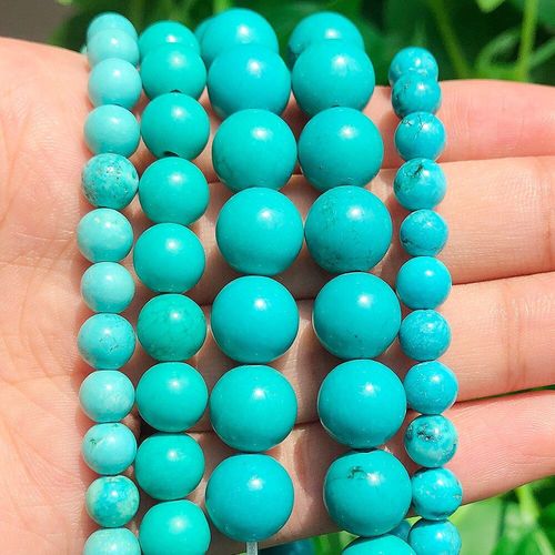 Perles Rondes En Pierre Turquoise Bleue Naturelle, Amples, Pour La Fabrication De Bijoux, Bracelet Fait À La Main, 15 Pouces 4 6 8 10 12mm