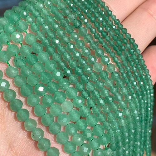 Perles En Pierre Naturelle De Jades D'aventurine Verte, À Facettes Minérales, Pour La Fabrication De Bijoux, Bracelets Cadeaux De Noël, Bricolage, 2/3/4mm, 15 Pouces