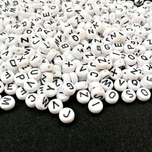 Perles Rondes Avec Lettres De L'alphabet, 4x7 Mm, Blanches, En Acrylique, En Plastique, En Vrac, Pour Fabrication De Bijoux Et Bracelets, Diy, Vente En Volume