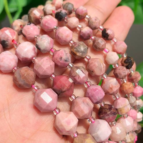 Perles En Pierre Naturelle, Rhodonite Noire À Facettes, Minéraux D'espacement Amples Pour La Fabrication De Bijoux, Accessoires De Bracelet À Faire Soi Même