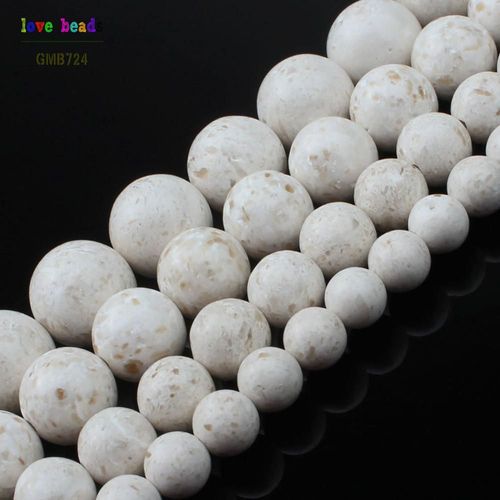 Perles Rondes En Pierre Fossile Blanche Naturelle, Pour La Fabrication De Bijoux, Artisanat Bricolage, Bracelet Perlé, Fil De 15 Pouces, 4/6/8/10mm
