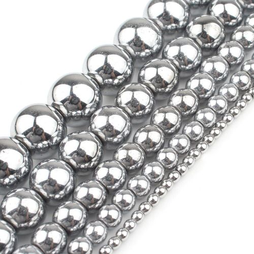 Perles Rondes En Pierre Hématite Plaqué Or Rose Et Argent, Perles Minérales Naturelles Pour Bracelet, Accessoires De Fabrication De Bijoux Diy