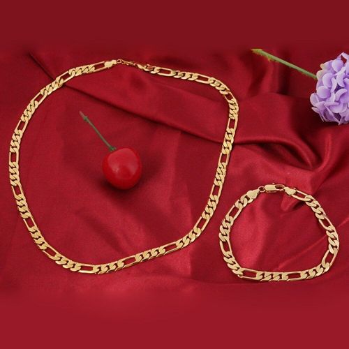 Ensemble De Colliers Et Bracelets Figaro En Or Jaune 24k Pour Hommes, Ensemble De Chaînes Et De Bracelets Remplis De Nickel