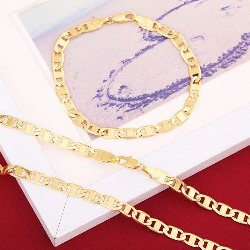 Ensemble De Colliers Et Bracelets Africains Pour Hommes, Couleur Or Jaune, Chaîne À Maillons De 7mm, Bijoux Hiphop, Vente En Gros