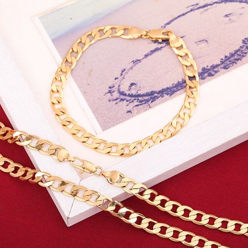 Bracelet En Or Jaune Pour Femmes Et Hommes, Chaîne Plaquée Or, Lien De Bordure, Bijoux