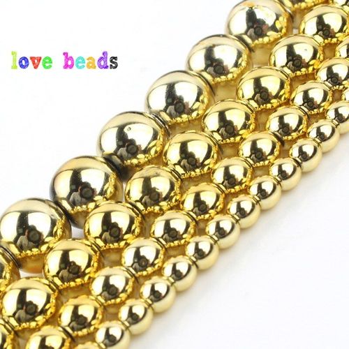 Perles En Pierre Naturelle De Couleur Or Jaune, Perles Rondes En Hématite, Pour La Fabrication De Bijoux, Collier De 15 Pouces, 3 10mm