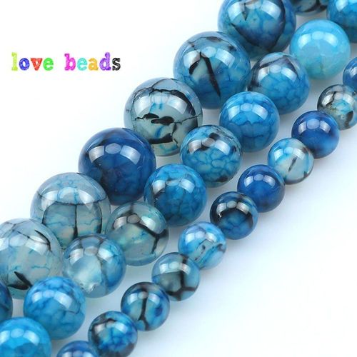 Perles D'agates De Veines De Dragon Bleu 6/8/10mm, Perles Rondes En Pierre Naturelle Pour La Fabrication De Bijoux, Accessoires Bracelet À Bricoler Soi Même, Fil De 15 Pouces