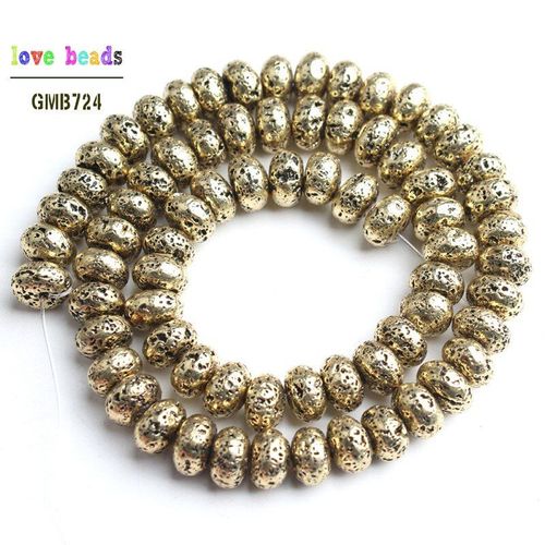 Perles En Pierre De Lave Naturelle, Or Rhodium, Noir, Rondelle, Pour La Fabrication De Bijoux, Bracelets Faits À Bricolage Main, 15 ''6/8/10mm