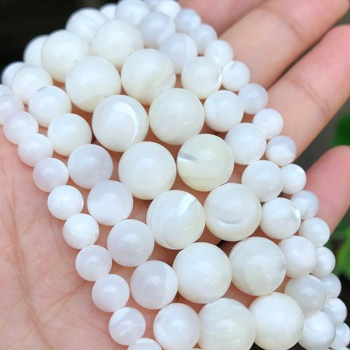 Perles Naturelles Blanches En Nacre De Trochus, Pour Fabrication De Bijoux, Bracelet De 15 Pouces, 4, 6, 8, 10, 12mm