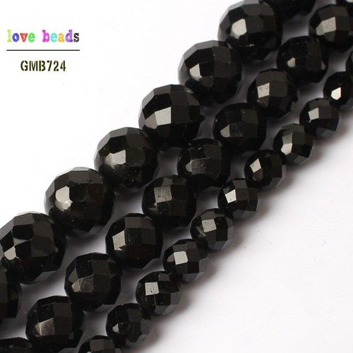 Perles Rondes En Pierre De Tourmaline Noire Véritable À Facettes, Pour La Fabrication De Bijoux, Collier, 15 ''6mm 8mm 10mm