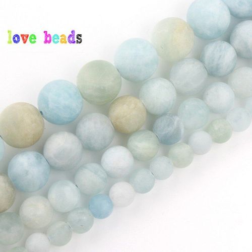 Aigue Marine Mate 100% Naturelle, Perle Ronde En Pierre Polie, Pour La Fabrication De Bijoux, Bracelet Et Collier, 15 Pouces