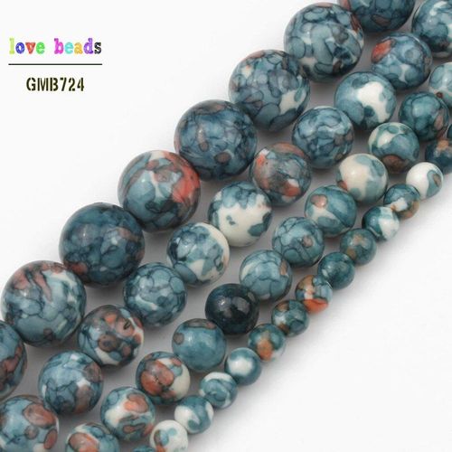 Perles Rondes De Jaspe Naturel, Bleu Foncé Et Orange, Pour La Fabrication De Bijoux, 4mm 10mm, Collier 15 Pouces