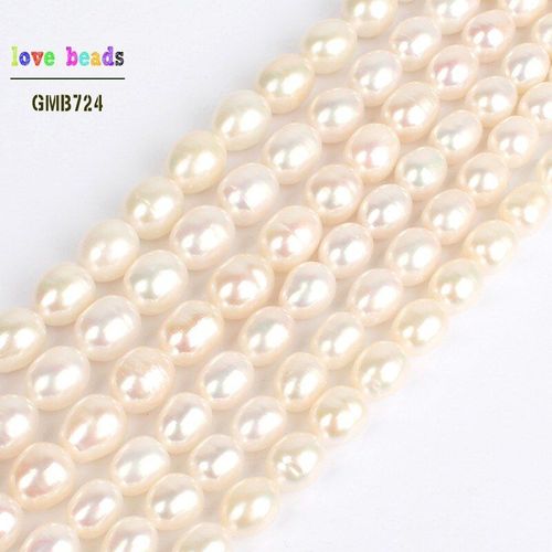 Perle D'eau Douce Blanche Naturelle Aaa, Perles Ovales Rondes Pour Bracelets, Collier, Fabrication De Brin 15
