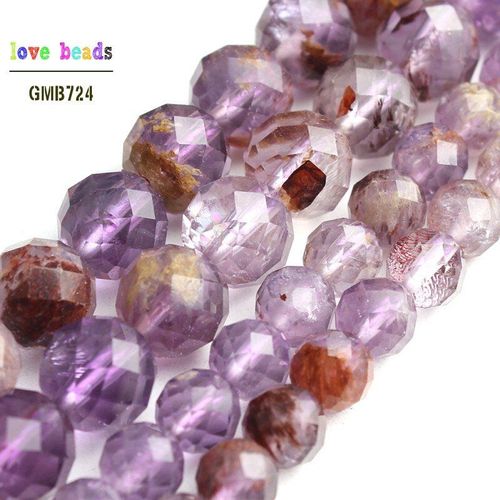 Perles Rondes En Pierre De Quartz Fantôme Violet À Facettes Naturelles, Pour La Fabrication De Bijoux, Collier 7.5 ''brin 6mm 8mm