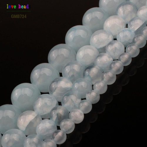 Perles Rondes En Pierre De Jades Bleu Clair, Aigue Marine, 4/6/8/10mm, Pour La Fabrication De Bijoux, Bracelet Perlé, 15 Pouces