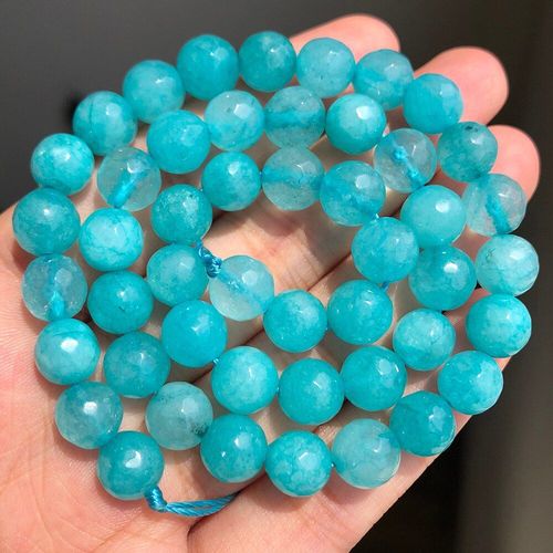 Perles De Calcédoine Naturelle À Facettes, Rouge, Vert, Bleu, Jades Rondes En Pierre, Pour La Fabrication De Bijoux, Accessoires De Bracelet À Faire Soi Même, 15 Pouces