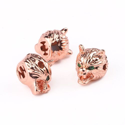 Perles En Laiton Cz Micro Pavé Tête De Loup, 3 Pièces, Perles En Métal En Zircone Cubique, Pour La Fabrication De Bijoux, Bracelets Pour Hommes, Accessoires