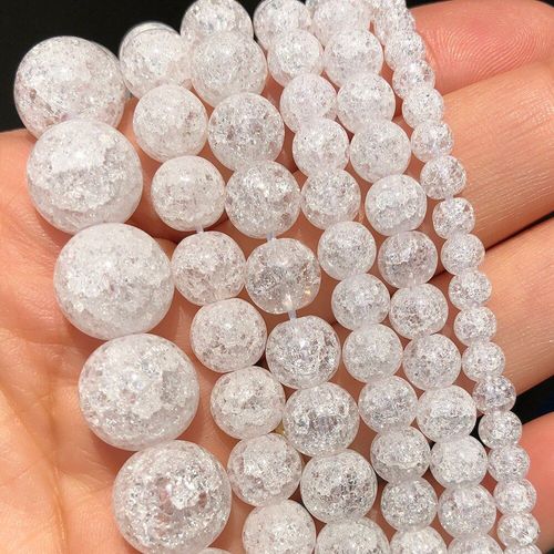 Perles De Quartz En Cristal Craquelé, Blanc, Bleu Neige, Rose, Rondes, Amples, Pour La Couture, La Fabrication De Bijoux, Bracelet Bricolage, 6/8/10mm