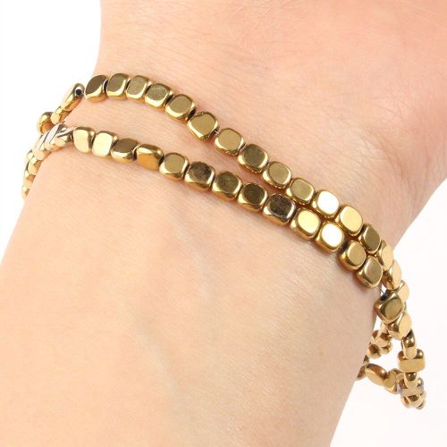 Perles En Hématite Plaquée Or Véritable, Excellente Rétention De Couleur, Pierres Naturelles, Carrées Pour La Fabrication De Bijoux, Bracelets, Collier, Bricolage