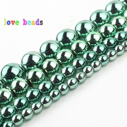 Perles Rondes En Hématite Pour La Fabrication De Bijoux, 3/4/6/8/10mm, Pierre Naturelle, Plaqué Vert, Pour La Fabrication De Colliers Et Bracelets, 15 Pouces