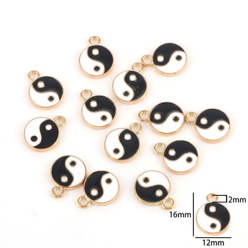 Pendentif En Métal En Forme De Tai Chi, Breloques Noires Et Blanches Pour La Fabrication De Bijoux, Colliers, Accessoires Faits À La Main, 10 Pièces/Lot