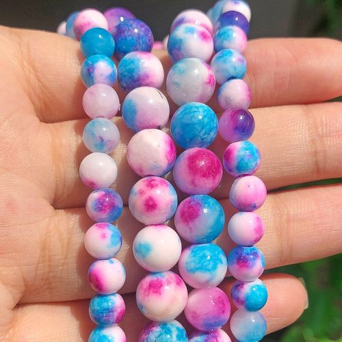 Perles Rondes En Pierre Naturelle Pour Fabrication De Bijoux, Perles De Jade, De Couleur Bleu, Rouge, Blanc, Pour Bricolage, Bracelet, Collier, 6, 8, 10, 12mm, 15 Pouces