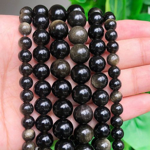 Perles Rondes En Obsidienne Or Naturel, 6/8/10/12mm, Pour La Fabrication De Bijoux, Collier, Bracelet, 15 Pouces, Vente En Gros