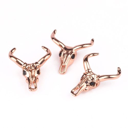 Lot De 3 Pendentifs En Forme De Tête De Vache, En Zircon Noir, Perles En Cuivre, Pavé De Perles En Métal Cz, Pour La Fabrication De Bracelets Et De Colliers À Faire Soi Même