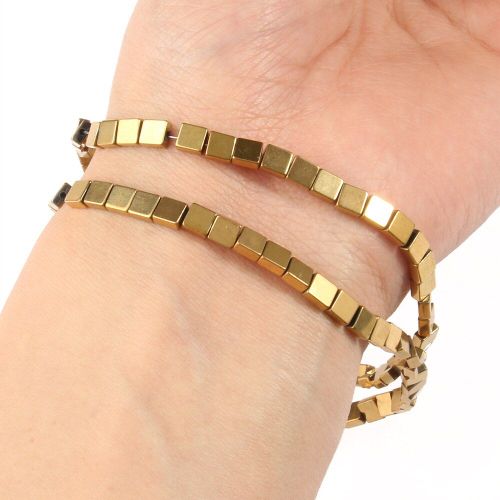 Pierres Naturelles De Qualité Aaa, Perles En Hématite Carrées Plaquées Or Véritable, Pour La Fabrication De Bijoux, Bracelets Cadeaux, Bricolage