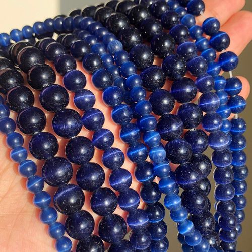 Pierres Naturelles Lapis Lazuli Bleu ¿Il De Chat, Perles Rondes En Verre Pour Bricolage, Bracelet, Bijoux, Accessoires De Fabrication, 4 6 8 10mm