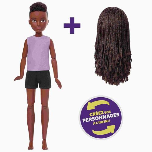 Kit Personnage Poupée Cheveux Noirs Tresse 26 Cm - Creatable