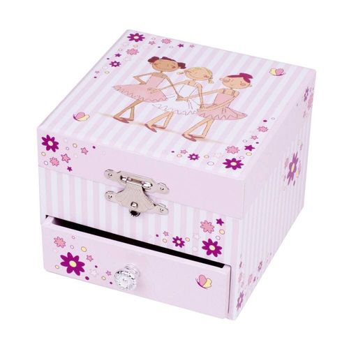 Coffret Musique Cube Ballerine Raye Rose Figurine