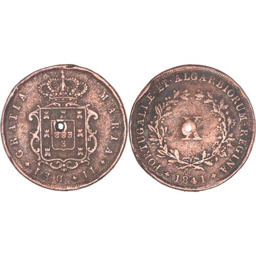 Portugal - 1841 - 10 Reis - Marie Ii - 476 000 Ex. - Monnaie Percée - Km.481 - 12-091