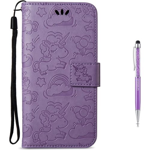 Coque Huawei Y3 2017,Housse Tui En Licorne En Relief Pu Cuir Et Tpu Silicone Relief Souple Anti-Scratch Cas De Tlphone Peint Color Housse Fermeture Magntique Pour Huawei Y3 2017 (Violet)