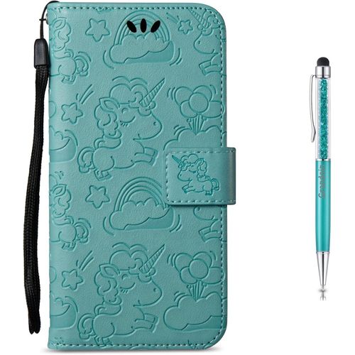 Coque Huawei Y3 2017,Housse Tui En Licorne En Relief Pu Cuir Et Tpu Silicone Relief Souple Anti-Scratch Cas De Tlphone Peint Color Housse Fermeture Magntique Pour Huawei Y3 2017 (Vert)