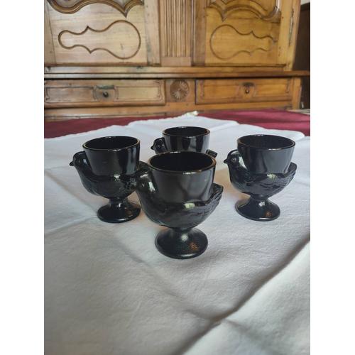 4 Coquetiers Noirs En Verre 