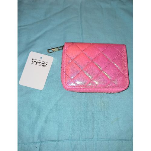 Porte monnaie rose fluo fermeture eclair or et interieur noir cadeau fille enfant