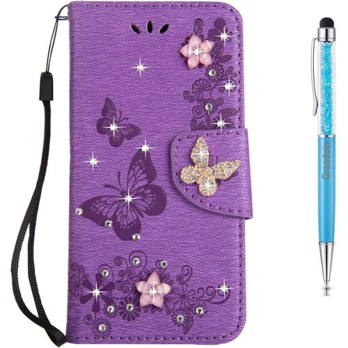 Coque Huawei P10 Plus, Imprimfleur Et Papillon Etui En Pu Cuir Housse Clapet Flip De Carte Slots Magntique Emplacements De Cartes Huawei P10 Plus (Violet)