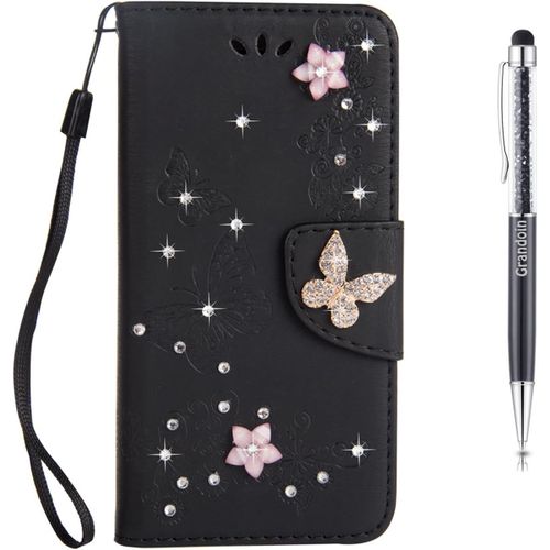 Coque Huawei P10 Plus,Imprimfleur Et Papillon Etui En Pu Cuir Housse Clapet Flip De Carte Slots Magntique Emplacements De Cartes Huawei P10 Plus (Noir)