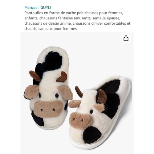 Pantoufles En Forme De Vache Peluchée Pour Femme Et Enfants Chaussons D’Hiver Semelles Épaisse, Et Très Confortable 