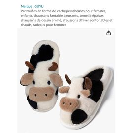 Pantoufles En Forme De Vache Peluchée Pour Femme Et Enfants Chaussons D’Hiver Semelles Épaisse, Et Très Confortable 