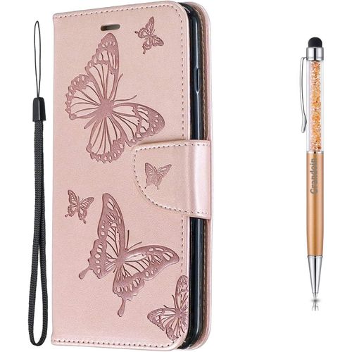 Coque Pour Nokia 2.1, Tui De Protection Housse En Pu Cuir Avec Papillon Imprim Case Cover Tui Rabat Fente De Carte Bookstyle Cover Pour Nokia 2.1 - Or Rose
