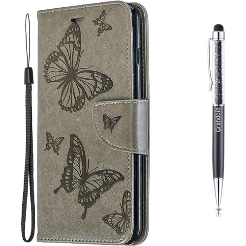 Coque Pour Nokia 2.1, Tui De Protection Housse En Pu Cuir Avec Papillon Imprim Case Cover Tui Rabat Fente De Carte Bookstyle Cover Pour Nokia 2.1 - Gris