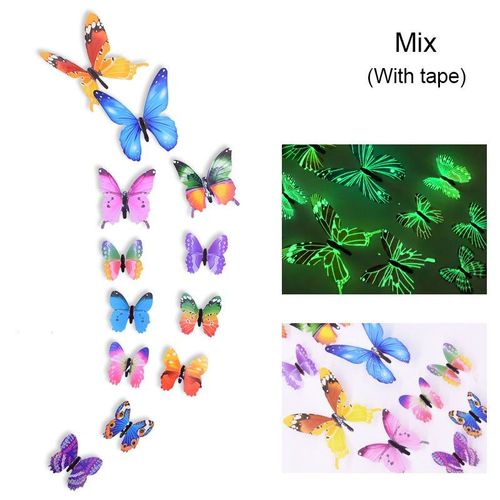 Autocollant Mural Papillon Brillant 3d, 12 Pièces/Lot, Adhésif Artistique Lumineux Pour La Maison, Pépinière, Chambre À Coucher, Salon, Chambre D'enfants, Décoration