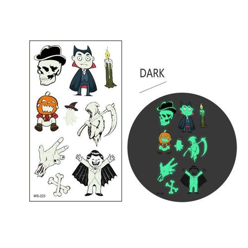 Autocollant De Tatouage Lumineux Halloween, 6/12 Pièces, Faux Tatouage Temporaire, Citrouille Vampire, Cadeau Pour Enfants, Jouet, Décor De Fête